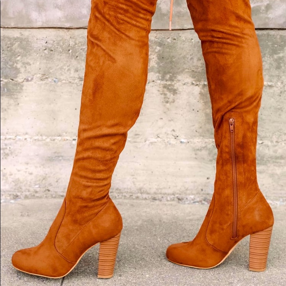 So Much Yes Chestnut Suede Over the Knee Boots